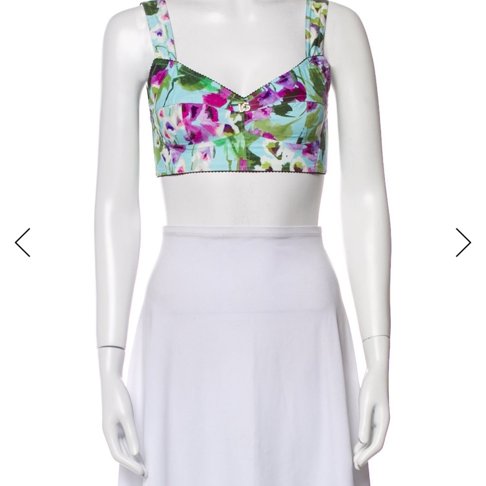 Dolce & Gabbana Floral Aqua Pink Green Cropped Bustier Top